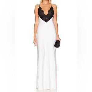 Ronny Kobo Collection White Maxi Slip Malo Dress with Black Lace Bodice